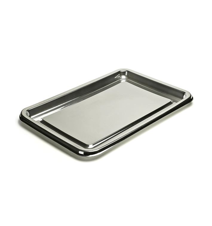 Plateau Plastique Rectangulaire Argenté 55x37 cm (5 Utés)