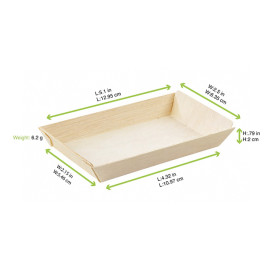 Plateau jetable en bois 13x6,5x2cm 125ml (25 Unités)