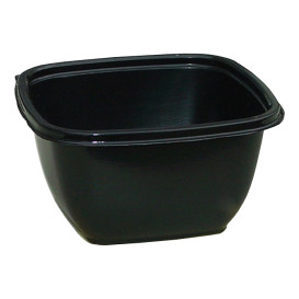 Bol en Plastique Carré Noir PET 500ml 125x125x70mm (50 Utés)