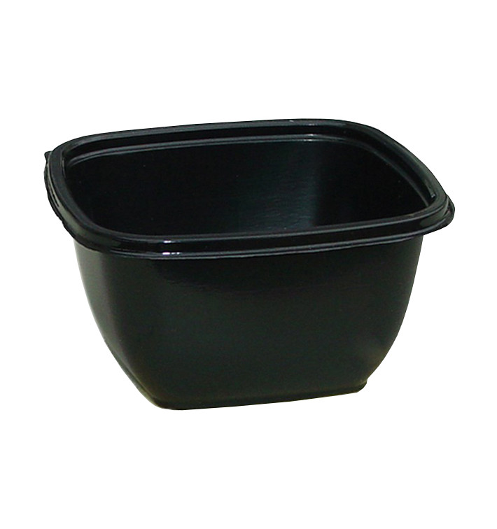 Bol en Plastique Carré Noir PET 500ml 125x125x70mm (500 Utés)