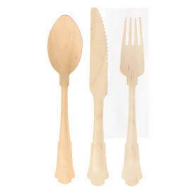 Set de Couverts et Serviette en Bois 20cm (100 Utés)