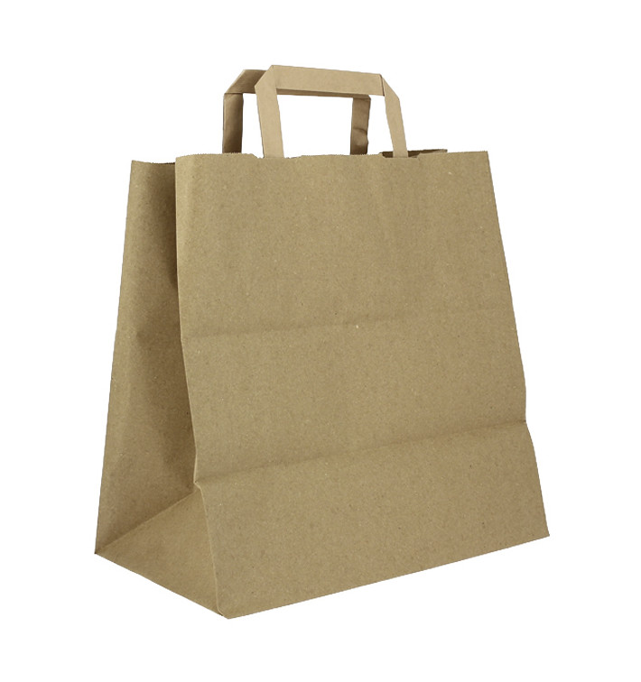 Sacs en Papier Kraft avec Anses Plates 80g/m² 28+17x29cm (50 Unités)