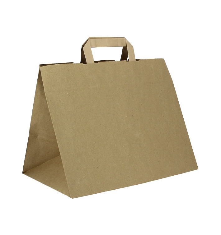 Sacs en Papier Kraft avec Anses Plates 80g/m² 32+21x26cm (250 Unités)