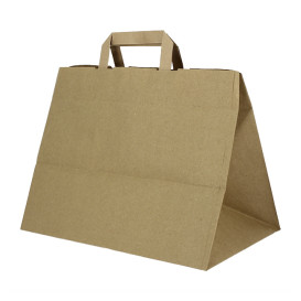 Sacs en Papier Kraft avec Anses Plates 80g/m² 32+21x26cm (250 Unités)