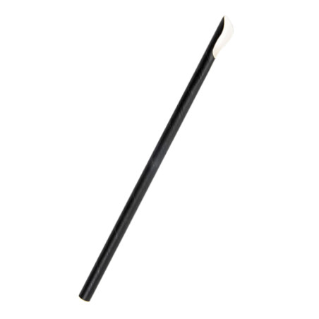 Paille Cuillère Papier Noir Ø8mm 21cm (100 Utés)