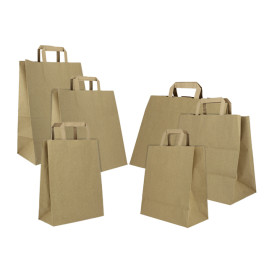 Sacs en Papier Kraft avec Anses Plates 80g/m² 28+17x29cm (50 Unités)