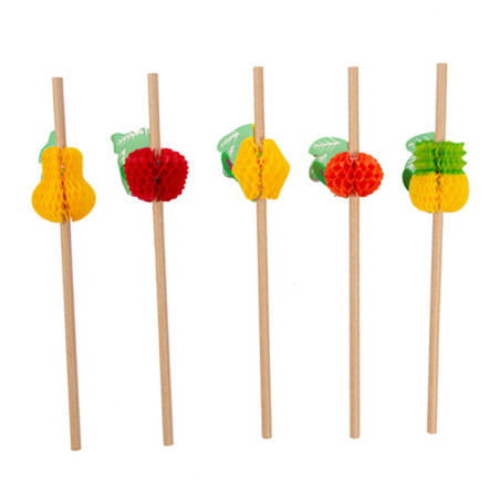 Paille en papier droite assortie de fruits Ø6mm 23cm (100 Utés)