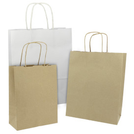 Sac en Papier Kraft Blanc avec Anses 100g/m² 27+14x26cm (200 Utés)