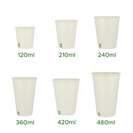 Gobelet en Carton sans Plastique 16 Oz/480ml Blanc Ø9cm (1.000 Utés)