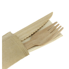 Set Couverts en Bois avec Vernis Fourchette, Couteau et Serviette (250 Utés)