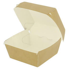 Boîte à Hamburger Carton Kraft Double Fermeture 11x11x7,5cm (450 Utés)