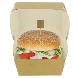 Boîte à Hamburger Carton Kraft Double Fermeture 11x11x7,5cm (50 Utés)