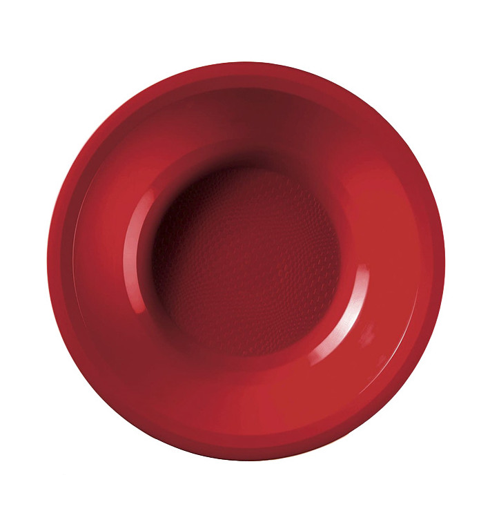 Assiette Plastique Réutilisable Creuse Rouge PP Ø195mm (50 Utés)