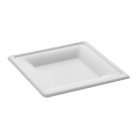 Assiette Carrée Canne à Sucre Blanc 260x260mm (40 Utés)