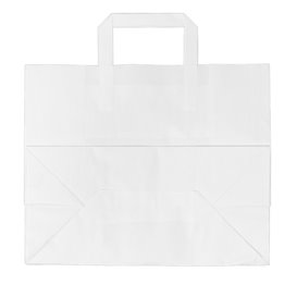 Sac Papier Blanc avec Anses Plates 70g/m² 32+22x26cm (50 Utés)