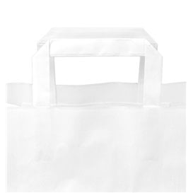 Sac Papier Blanc avec Anses Plates 70g/m² 32+22x26cm (50 Utés)