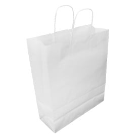 Sac en papier Blanc avec Anses Kraft 100g/m² 32+12x41cm (25 Utés)