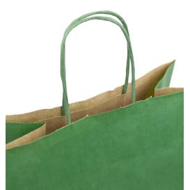 Sac en Papier Kraft Vert avec Anses 80g/m² 26+14x32cm (250 Utés)