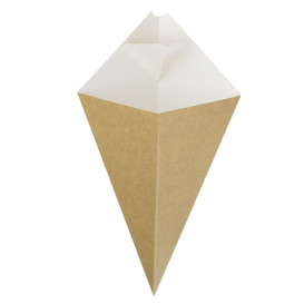 Cornet Carton Kraft avec Compartiment Sauce 270mm 250g (200 Utés)