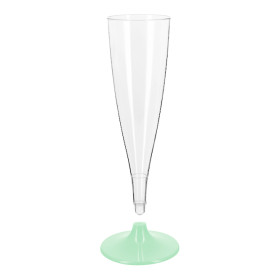 Flûte Champagne Plastique PS Réutilisable Pied Vert 140ml 2P (48 Utés)