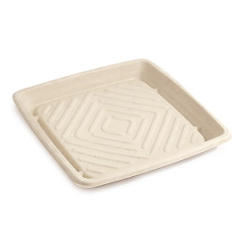 Plateau Canne à Sucre Carré Naturel 27x27cm (25 Utés)