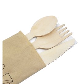 500 kits couverts bois 3 en 1 (couteau, fourchette, serviette 1 pli) par  500 - Emballage écologique