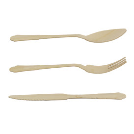 Set de Fouchette, Couteau, Cuillère et Serviette en Bois “Classic” 20cm (100 Utés)