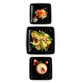 Assiette Réutilisable Carré en PP Dur Noir 23x23cm (20 Utés)