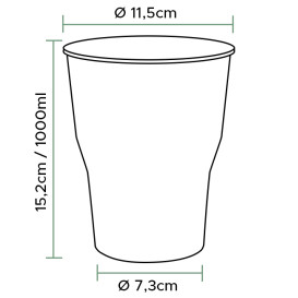 Gobelet Réutilisable PP Transp. 1.000ml Ø9,4cm (25 Utés)