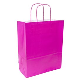 Sac en papier fuchsia avec poignées 90g/m² 28+10x22 cm (25 Utés)