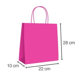 Sac en papier fuchsia avec poignées 90g/m² 28+10x22 cm (25 Utés)