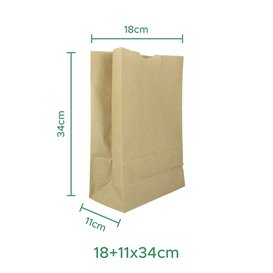 Sac en papier Kraft sans anses 60g/m² 18+11x34cm (25 Unités)