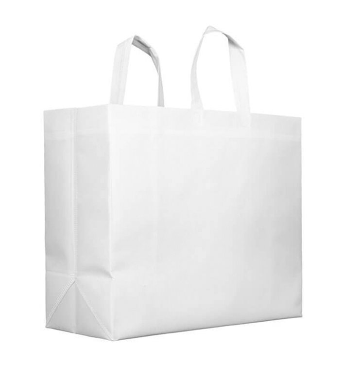 Sac Grand Non-Tissé PREMIUM Blanc 45+20x40cm (100 Utés)