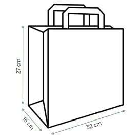 Sac Papier Blanc avec Anses Plates 80g/m² 32+16x27cm (25 Utés)