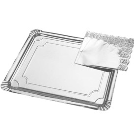 Plat rectangulaire en Carton Argenté 34x42cm (200 Unités)