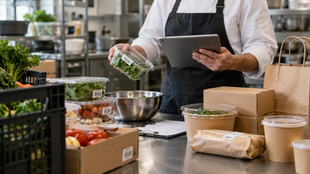 Professionnel contrôle des produits et des registres pour gérer les types de traçabilité alimentaire dans un restaurant